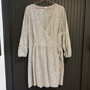 Old Navy Blue & White Stripe Long Sleeve V-Neck Wrap Dress